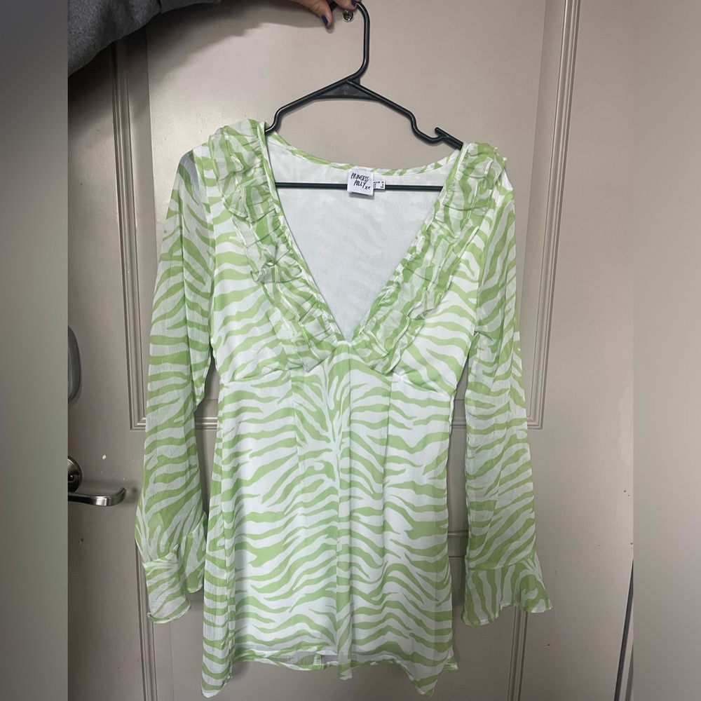 Green and white animal print princess Polly dress